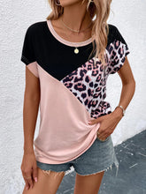 Leopard Print Colorblock Batwing Sleeve Tee